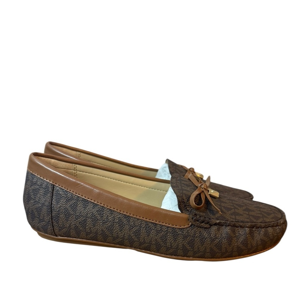 New Michael Kors Brown Juliette Logo Bow Loafers - Picture 3 of 7